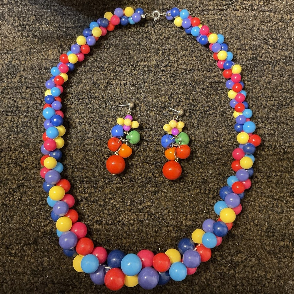Vintage‎ Retro 90's Y2K Rainbow cluster Earring And Necklace Set